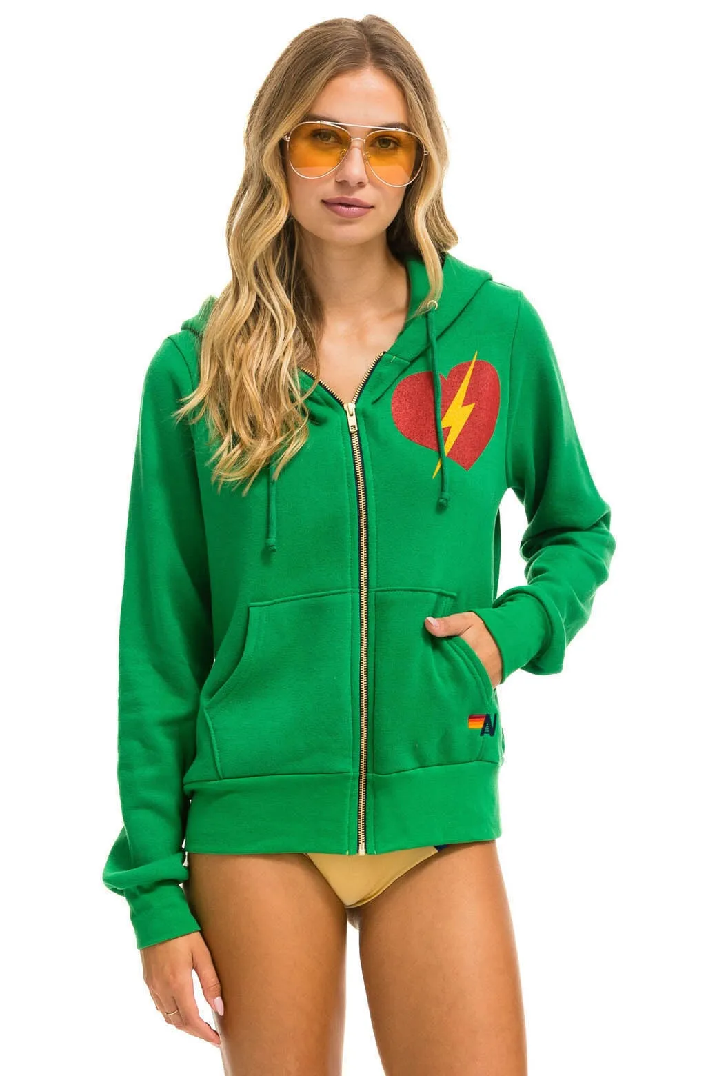 BOLT HEART ZIP HOODIE - KELLY GREEN sold by Aviator Nation product image thumbnail 4