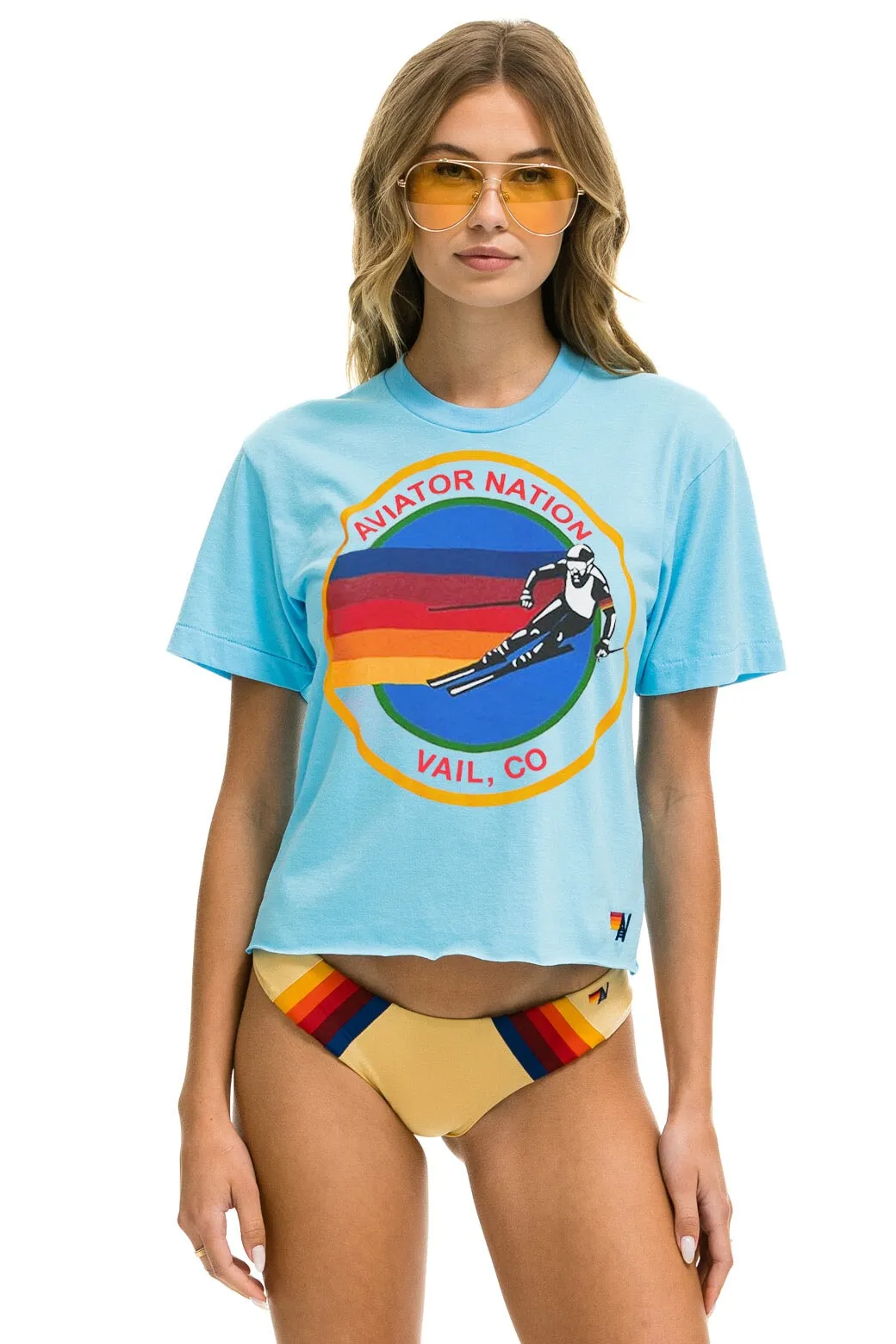 SIGNATURE VAIL BOYFRIEND TEE - SKY sold by Aviator Nation