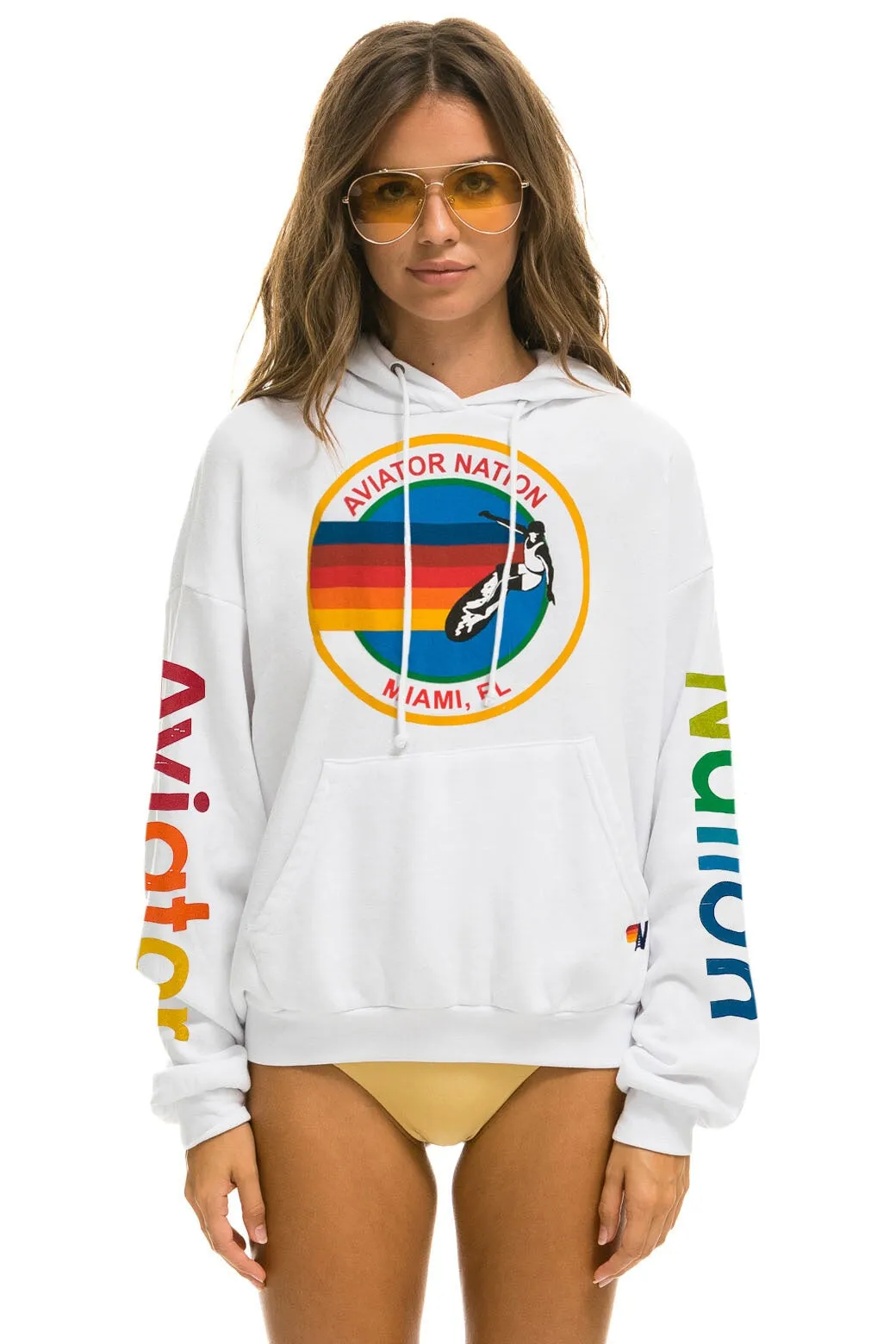 AVIATOR NATION MIAMI RELAXED PULLOVER HOODIE - WHITE sold by Aviator Nation