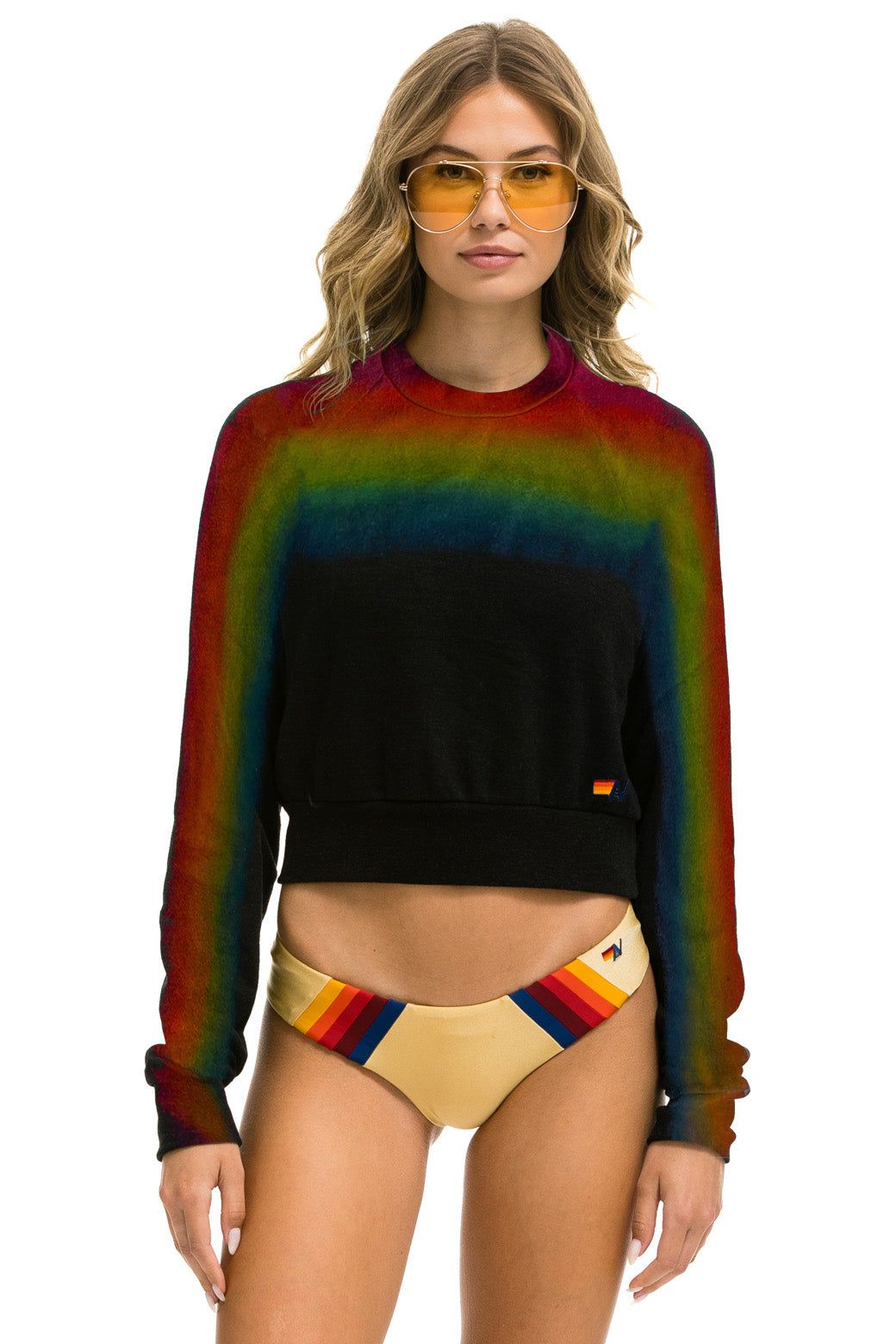 ARTIST COLLECTION CROPPED CREW SWEATSHIRT - BLACK // RAINBOW sold by Aviator Nation product image thumbnail 2