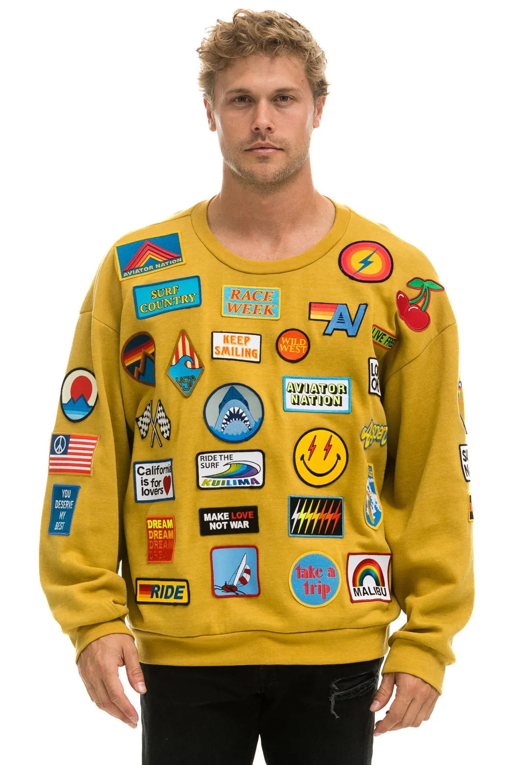 VINTAGE PATCH RELAXED CREW SWEATSHIRT - KHAKI sold by Aviator Nation product image thumbnail 2