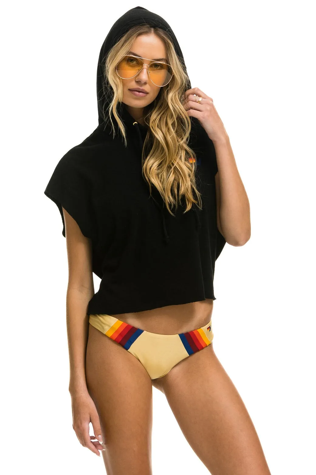 LOGO EMBROIDERY SLEEVELESS RELAXED CROPPED PULLOVER HOODIE - BLACK sold by Aviator Nation product image thumbnail 5