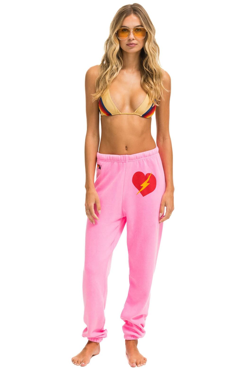 BOLT HEART SWEATPANTS - NEON PINK sold by Aviator Nation