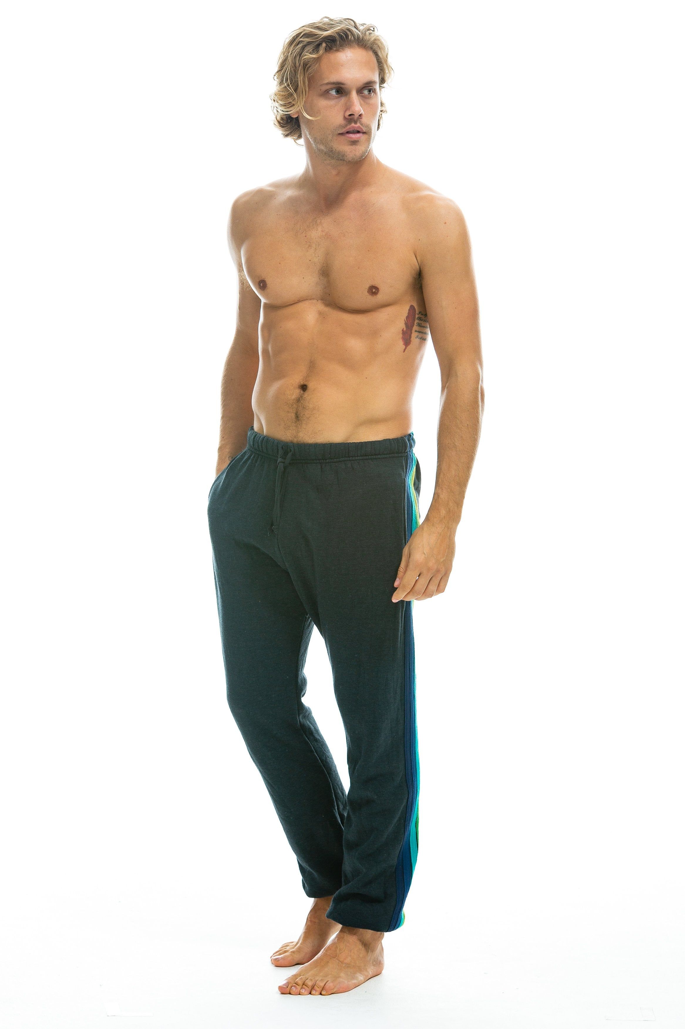 5 STRIPE SWEATPANTS - CHARCOAL // GREEN STRIPES sold by Aviator Nation