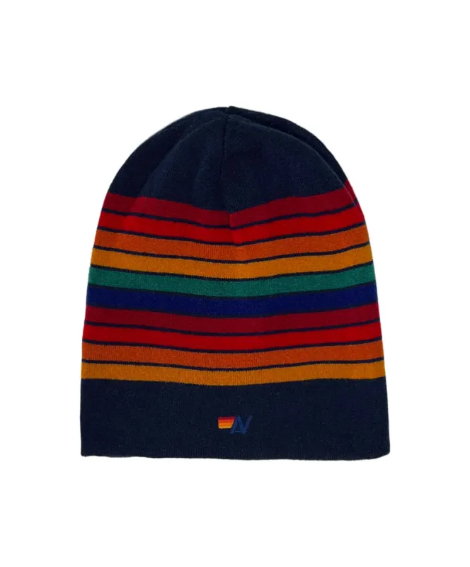 RAINBOW STRIPE 10 CASHMERE LIGHT BEANIE - MIDNIGHT made by Aviator Nation