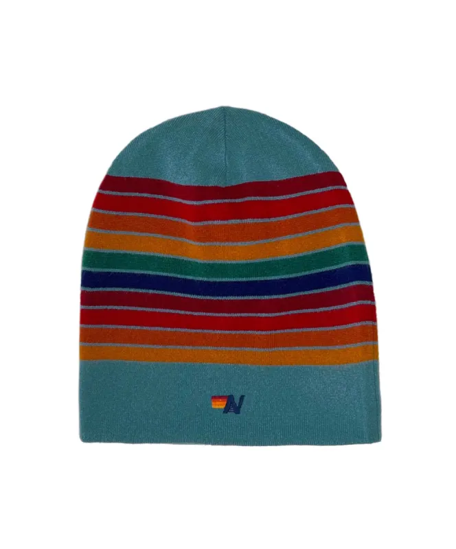 RAINBOW STRIPE 10 CASHMERE LIGHT BEANIE - OCEAN made by Aviator Nation