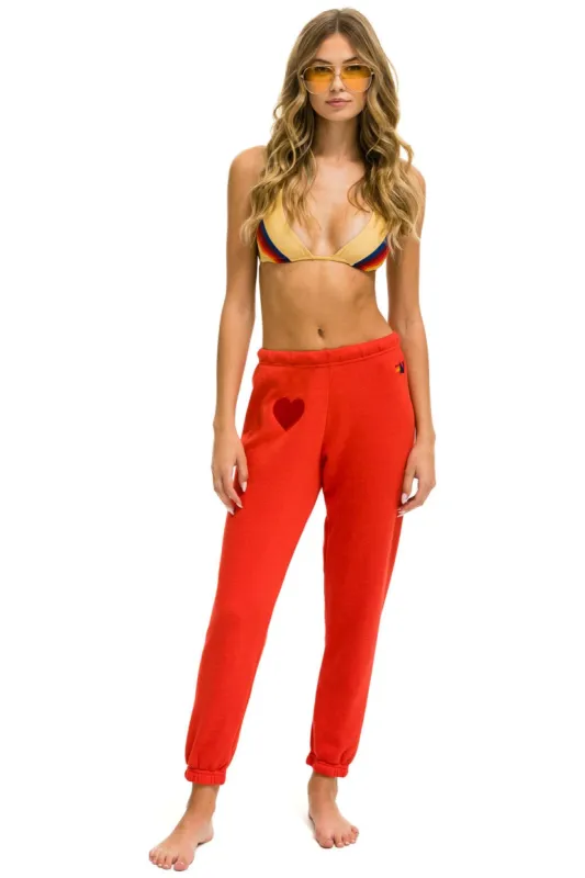 HEART EMBROIDERY SWEATPANTS - RED sold by Aviator Nation