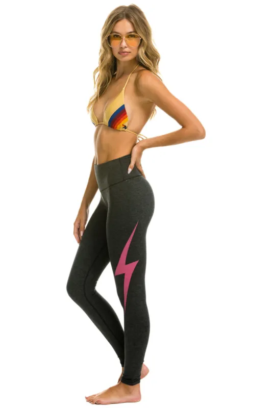 FULL LENGTH HI-RISE BOLT LEGGINGS - CHARCOAL // NEON PINK sold by Aviator Nation
