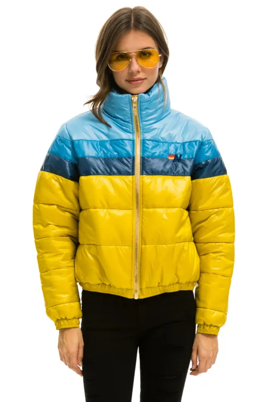 COLOR BLOCK LUXE APRES PUFFER JACKET - HONEY GLOSSY sold by Aviator Nation