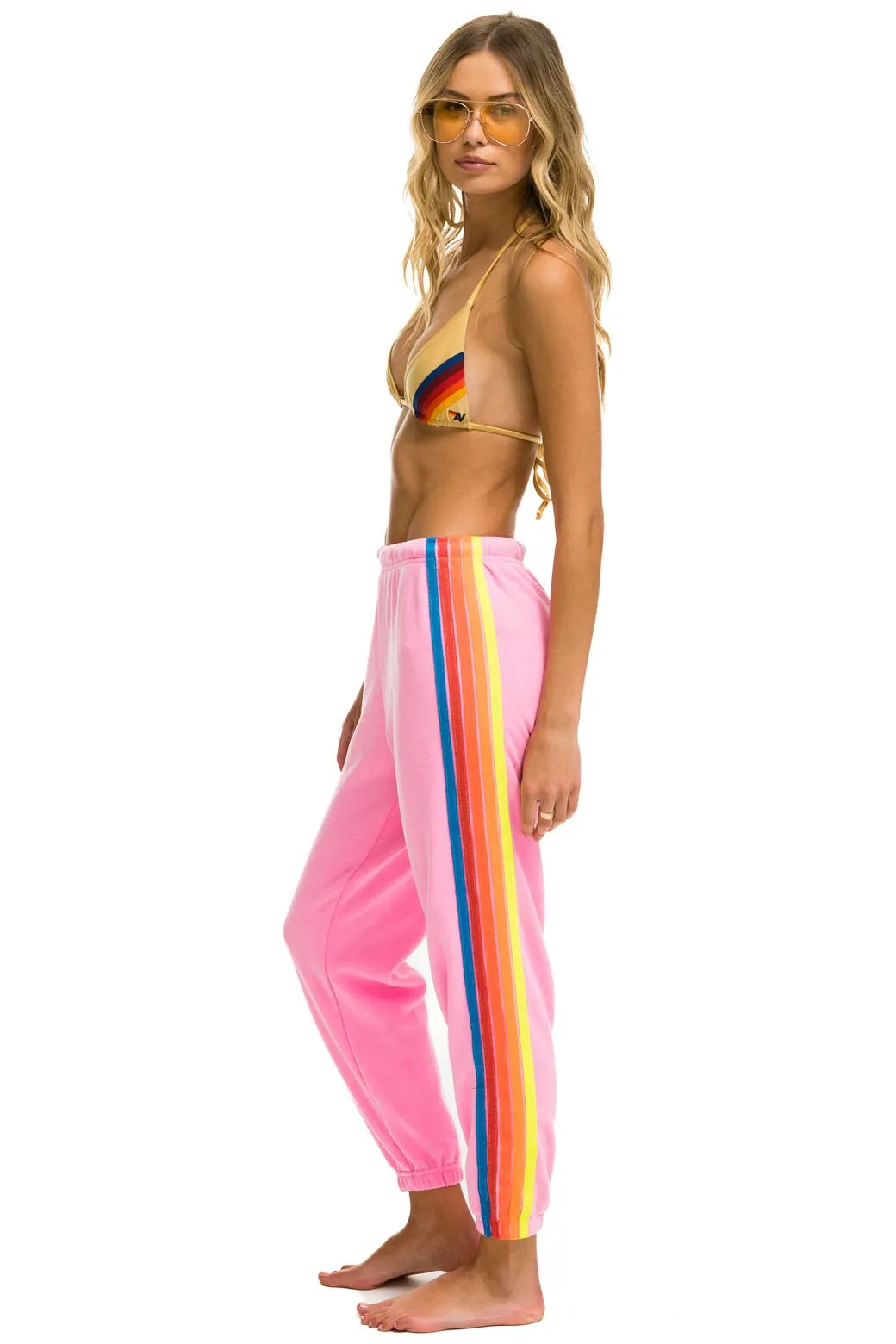 5 STRIPE SWEATPANTS - NEON PINK // NEON RAINBOW sold by Aviator Nation