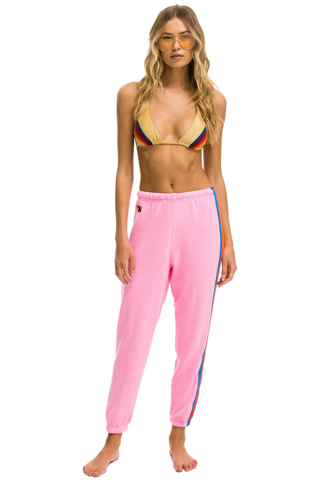 5 STRIPE SWEATPANTS - NEON PINK // NEON RAINBOW sold by Aviator Nation product image thumbnail 2