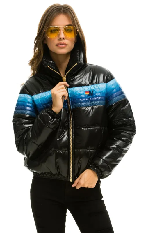5 STRIPE APRES JACKET - GLOSSY BLACK // BLUE STRIPES sold by Aviator Nation
