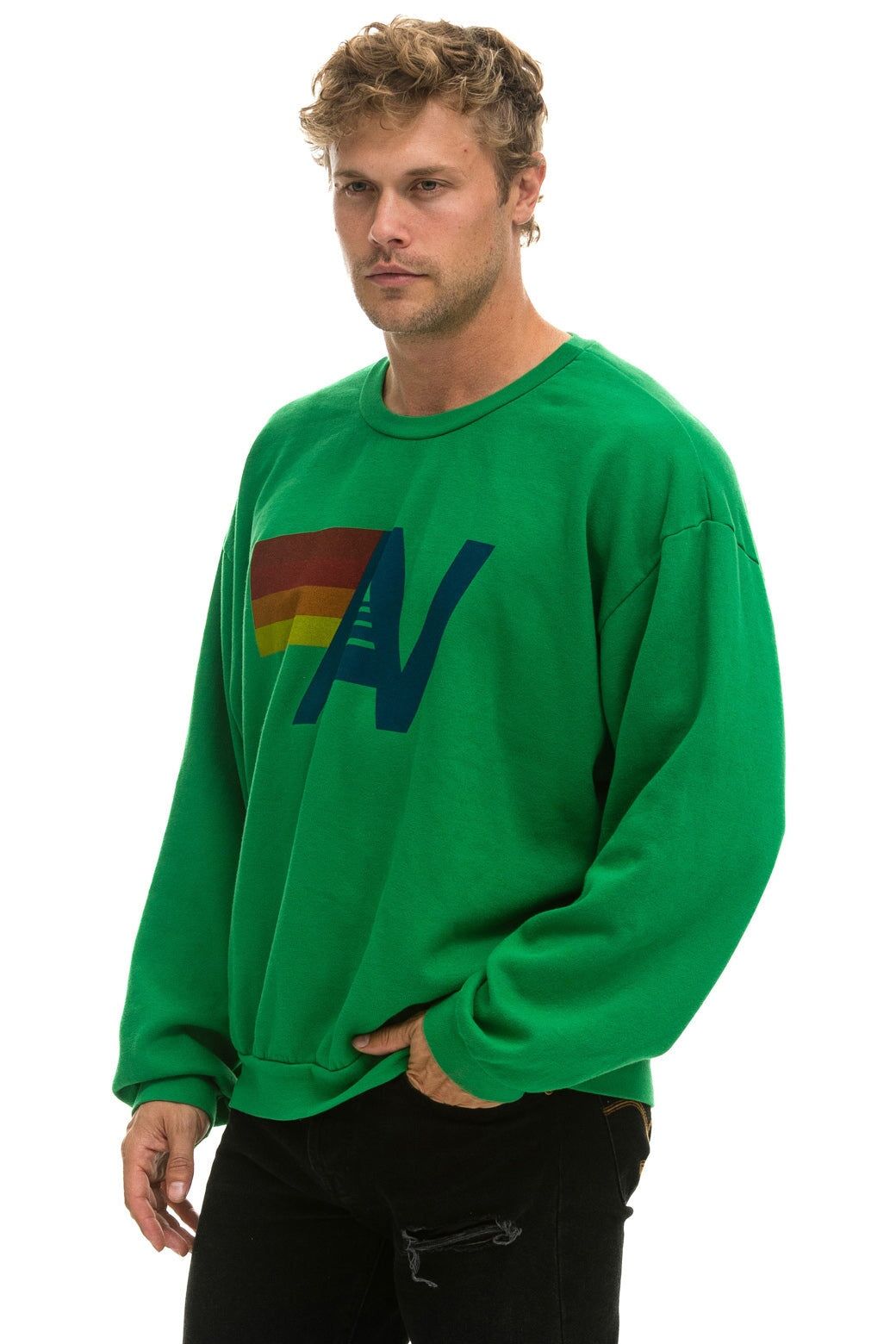 LOGO RELAXED CREW SWEATSHIRT - KELLY GREEN sold by Aviator Nation product image thumbnail 4