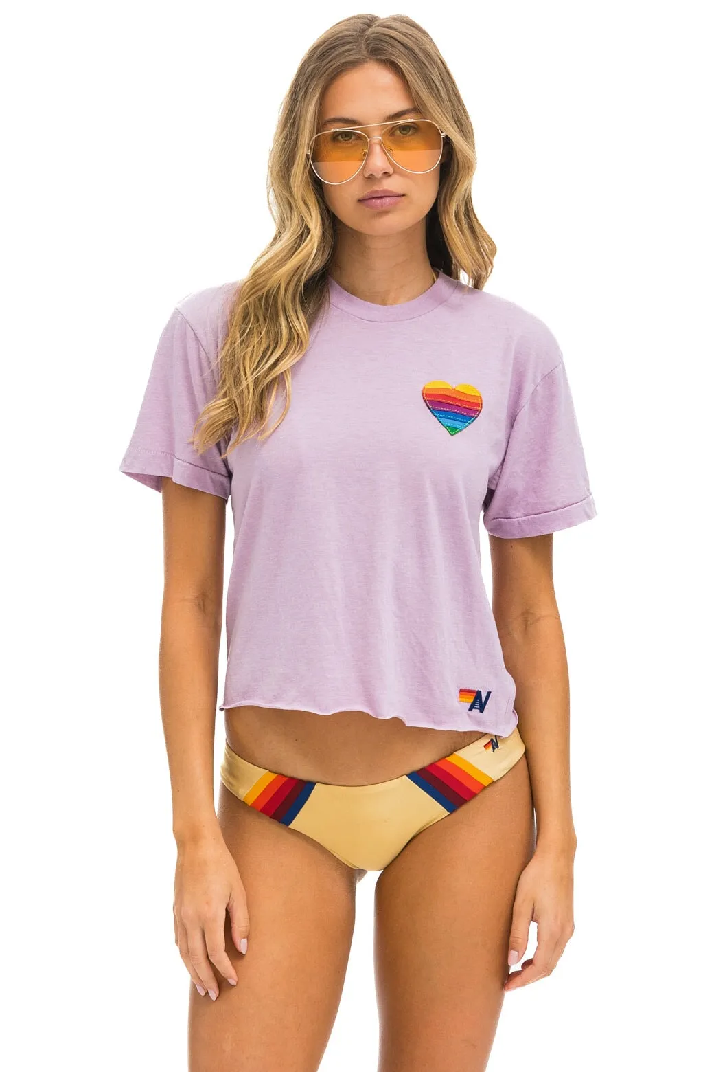 RAINBOW HEART STITCH BOYFRIEND TEE - MAUVE sold by Aviator Nation