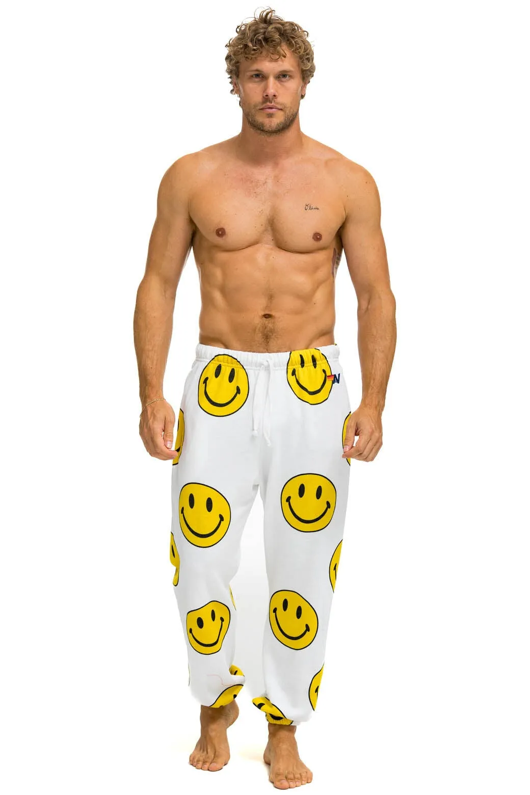 SMILEY REPEAT SWEATPANTS - WHITE sold by Aviator Nation