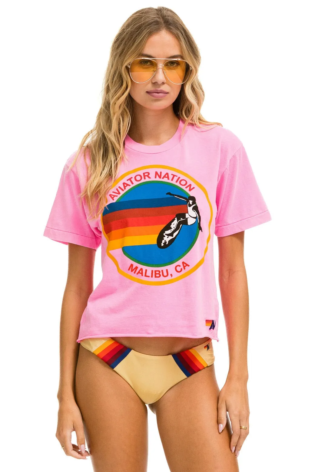 SIGNATURE MALIBU BOYFRIEND TEE - NEON PINK sold by Aviator Nation