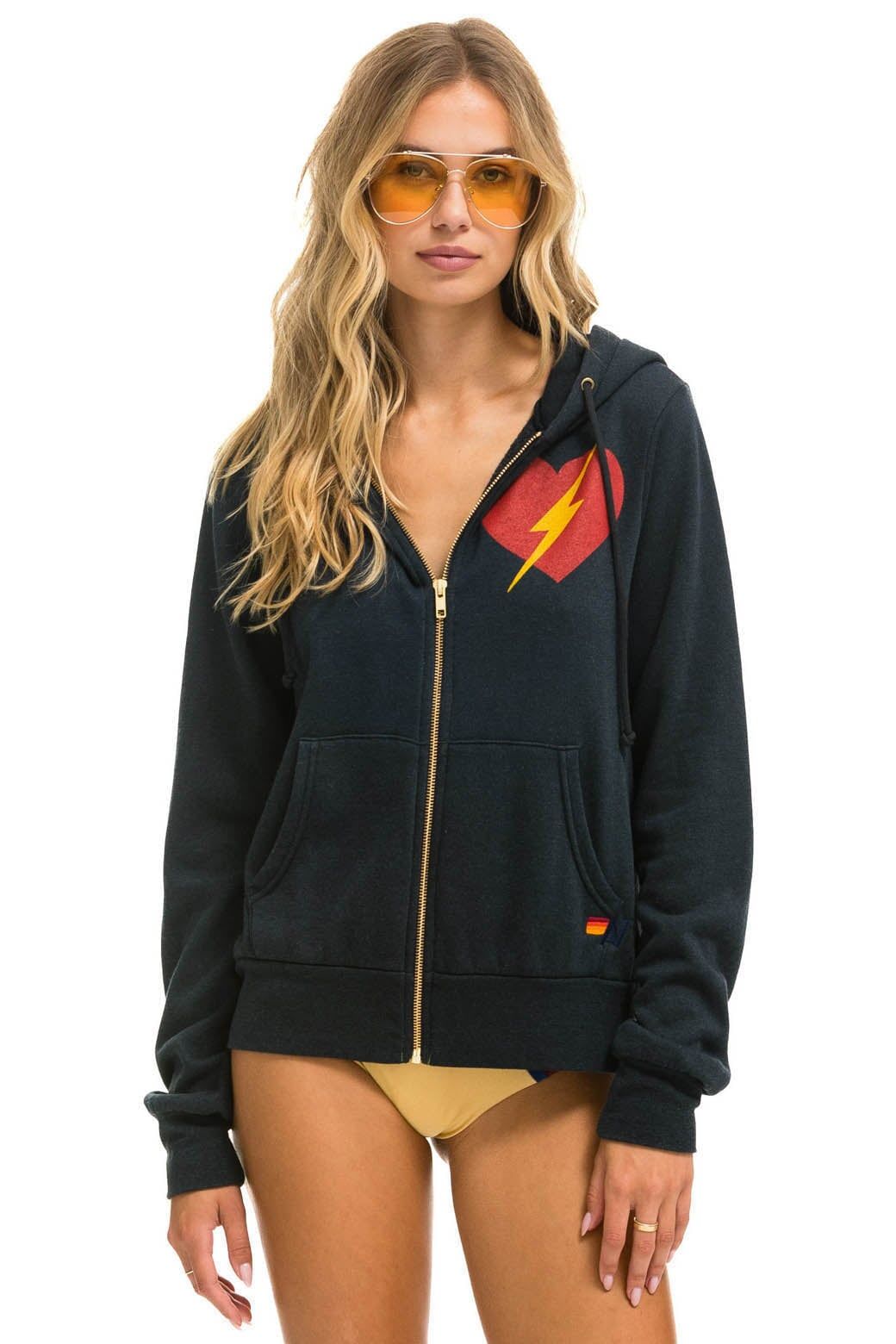 BOLT HEART ZIP HOODIE - CHARCOAL sold by Aviator Nation product image thumbnail 2