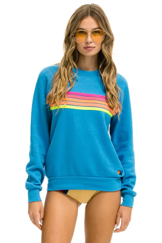 5 STRIPE CREW SWEATSHIRT - OCEAN // NEON PINK YELLOW sold by Aviator Nation