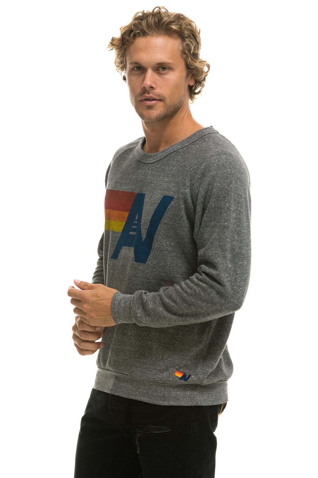 LOGO LIGHT WEIGHT CREW SWEATSHIRT - HEATHER GREY sold by Aviator Nation product image thumbnail 4