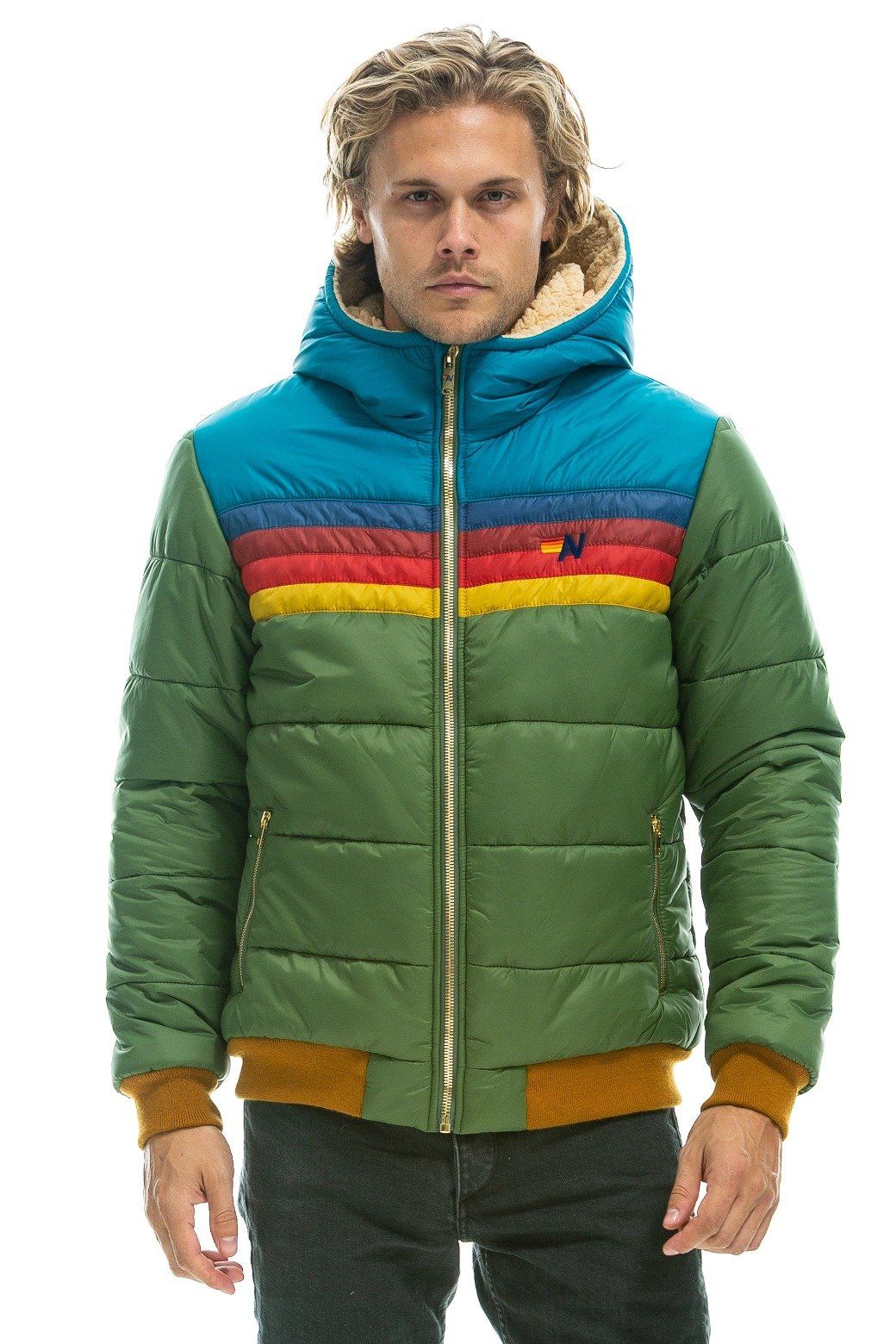 TREKKER 2 HOODED PUFFER JACKET - GARDEN GREEN sold by Aviator Nation