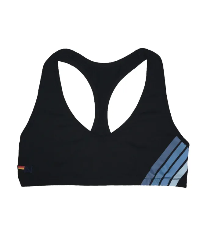 4 STRIPE V-CUT SPORTS BRA - BLACK // BLUE STRIPES made by Aviator Nation