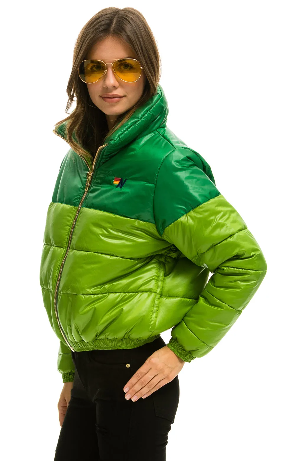 COLOR BLOCK HALF AND HALF APRES PUFFER JACKET - AMAZON GLOSSY sold by Aviator Nation product image thumbnail 2