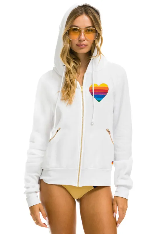 RAINBOW HEART STITCH ZIP HOODIE W/ POCKETS - WHITE sold by Aviator Nation