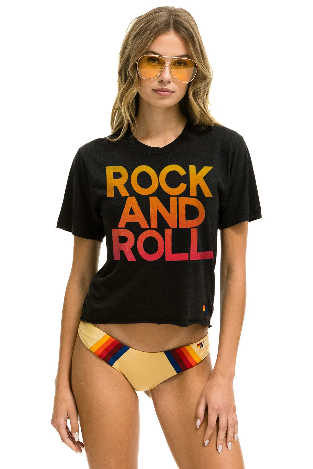 ROCK & ROLL FADE BOYFRIEND TEE - CHARCOAL sold by Aviator Nation