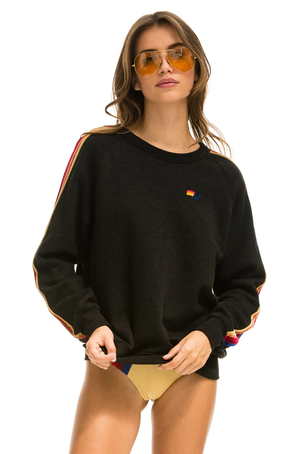 CLASSIC WITH VELVET STRIPES CREW SWEATSHIRT - BLACK sold by Aviator Nation