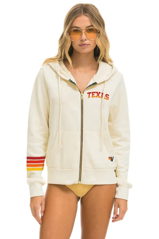 UNIVERSITY OF TEXAS HOOKEM ZIP HOODIE - VINTAGE WHITE sold by Aviator Nation