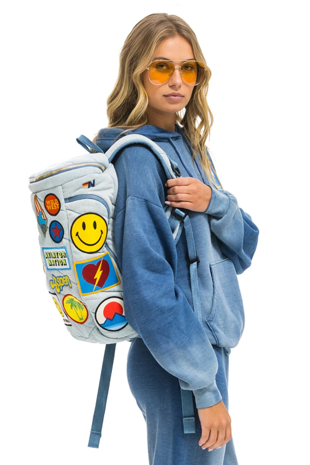 VINTAGE PATCH DENIM PUFFER BACKPACK - SUPER LIGHT VINTAGE sold by Aviator Nation product image thumbnail 4