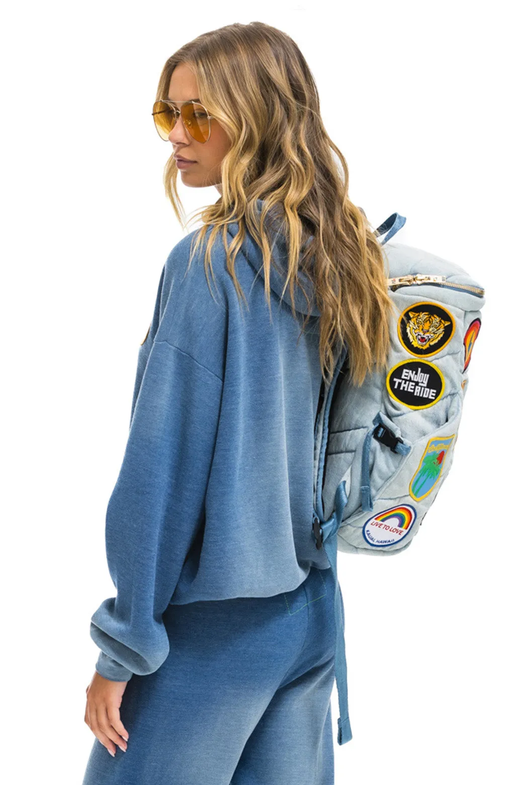 VINTAGE PATCH DENIM PUFFER BACKPACK - SUPER LIGHT VINTAGE sold by Aviator Nation product image thumbnail 3