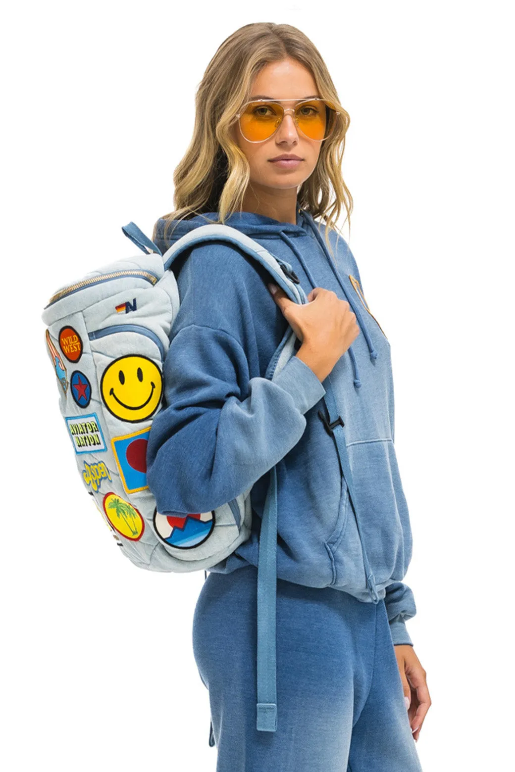 VINTAGE PATCH DENIM PUFFER BACKPACK - SUPER LIGHT VINTAGE sold by Aviator Nation product image thumbnail 2