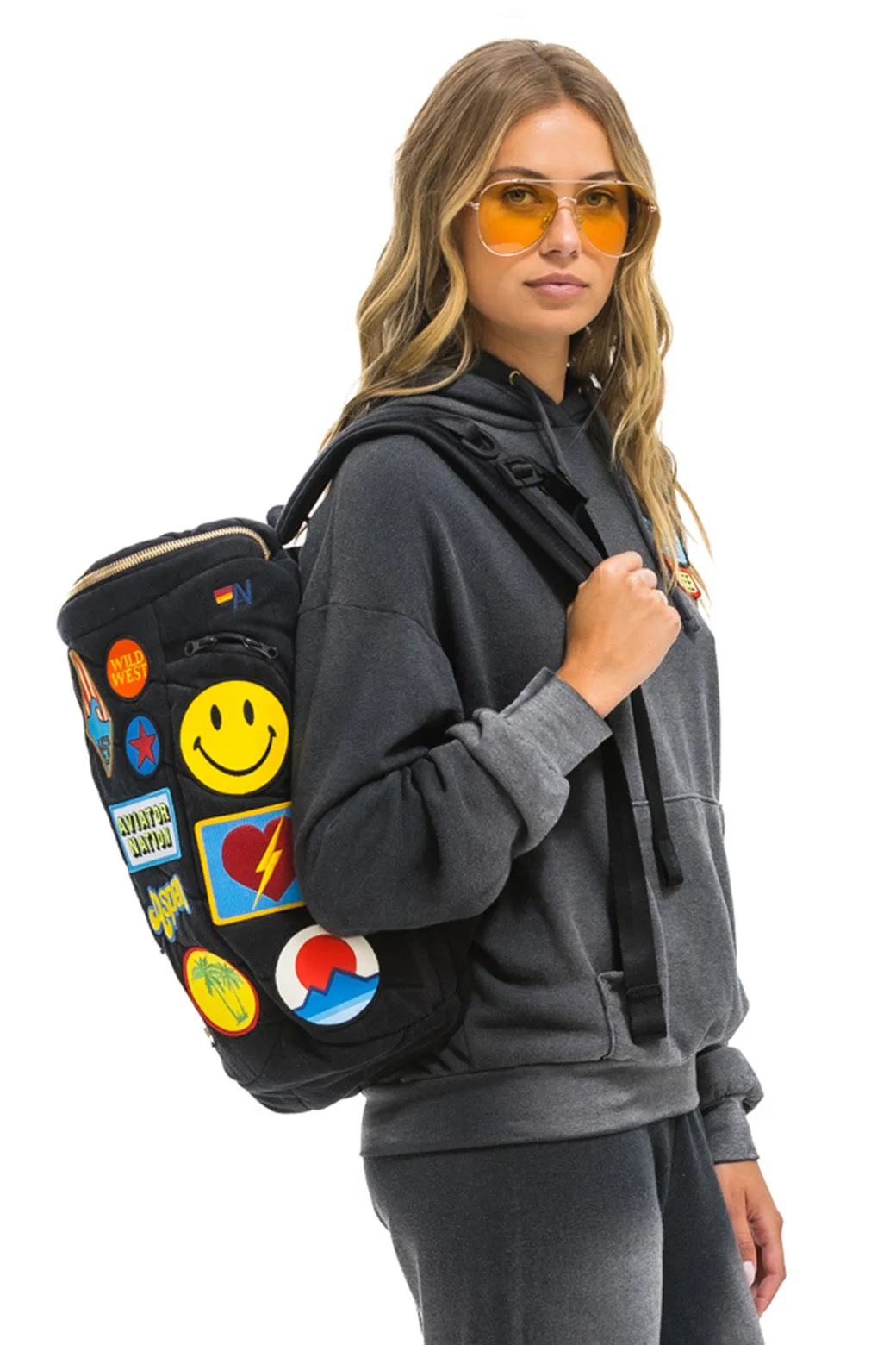 VINTAGE PATCH DENIM PUFFER BACKPACK - VINTAGE BLACK sold by Aviator Nation product image thumbnail 3