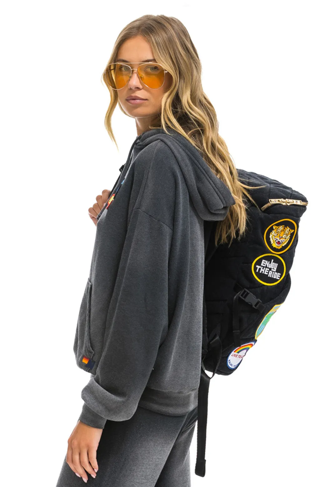 VINTAGE PATCH DENIM PUFFER BACKPACK - VINTAGE BLACK sold by Aviator Nation product image thumbnail 4