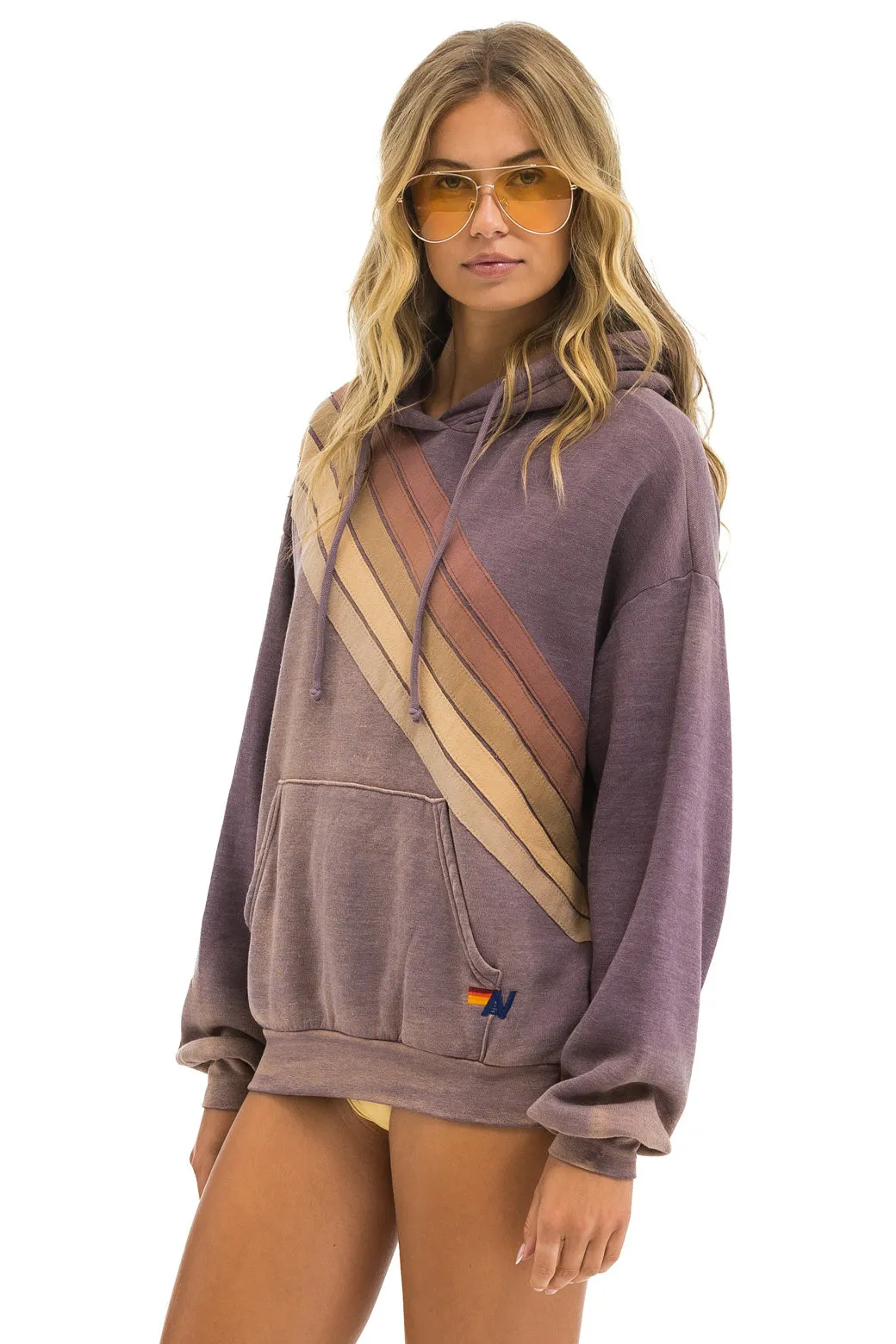 CROSS STRIPE RELAXED PULLOVER HOODIE - FADED MOCHA sold by Aviator Nation product image thumbnail 3