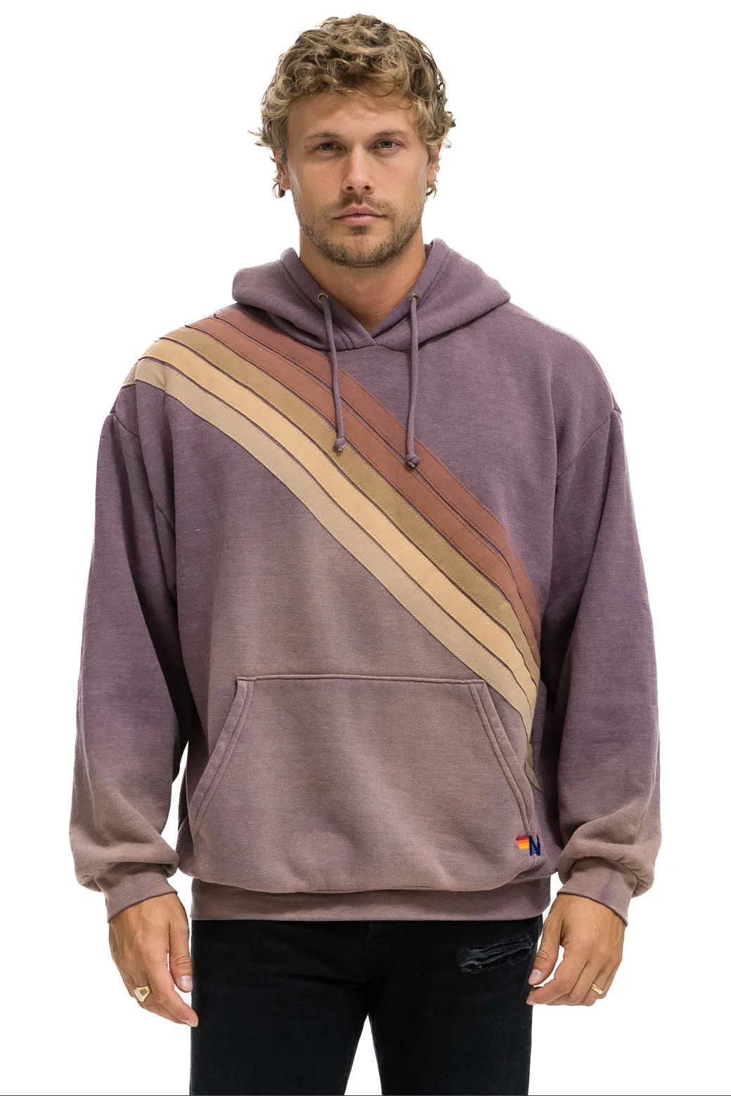 CROSS STRIPE RELAXED PULLOVER HOODIE - FADED MOCHA sold by Aviator Nation product image thumbnail 2