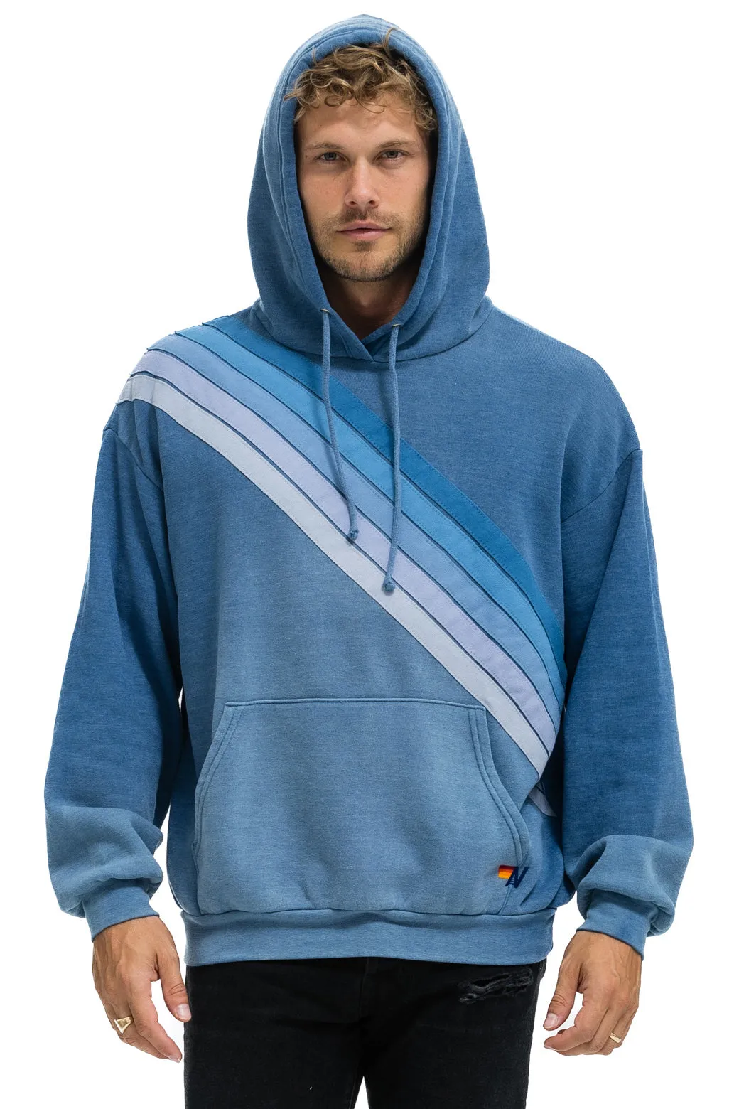 CROSS STRIPE RELAXED PULLOVER HOODIE - FADED WATER sold by Aviator Nation product image thumbnail 3