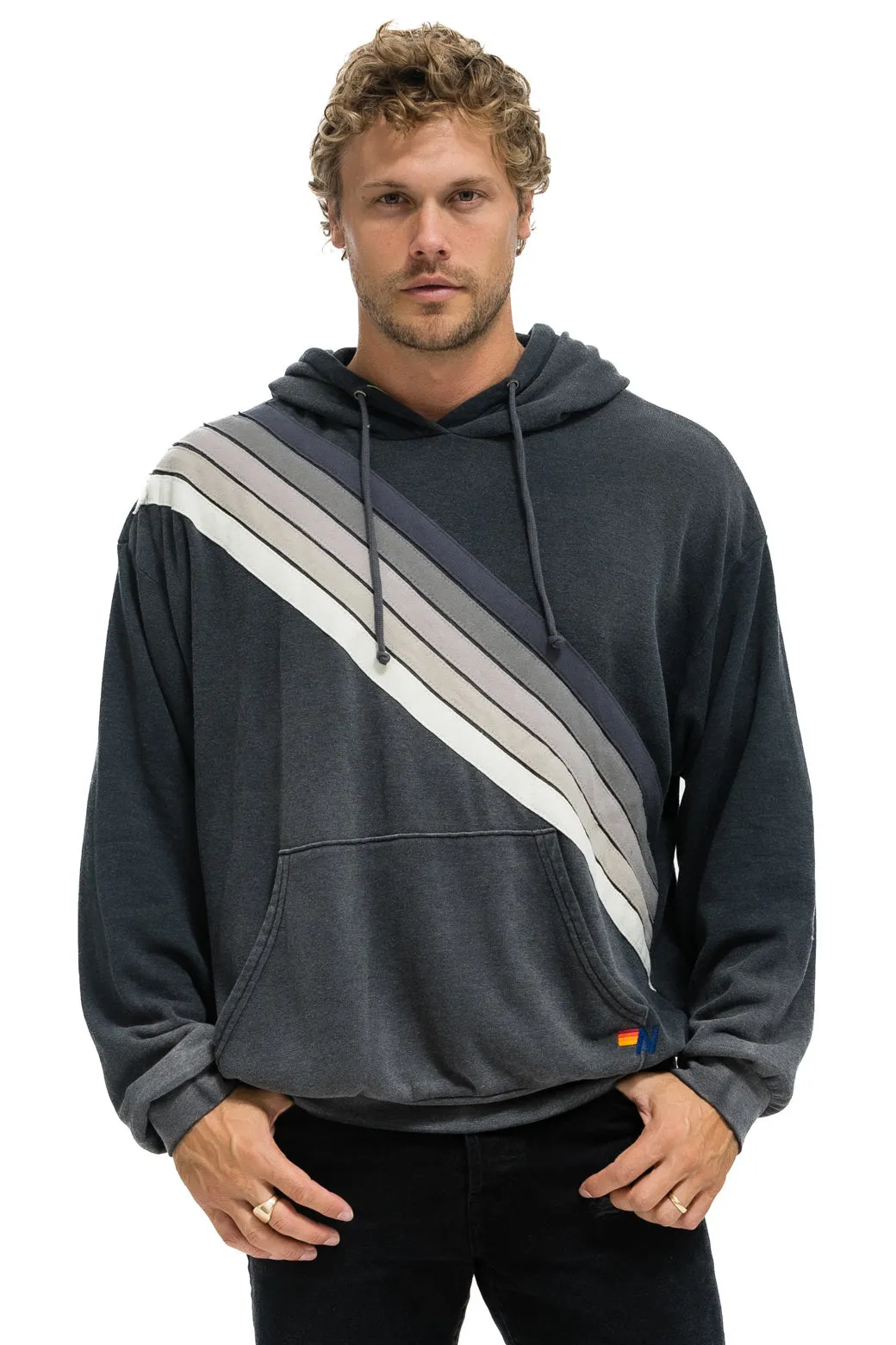 CROSS STRIPE RELAXED PULLOVER HOODIE - FADED SMOKE sold by Aviator Nation product image thumbnail 2