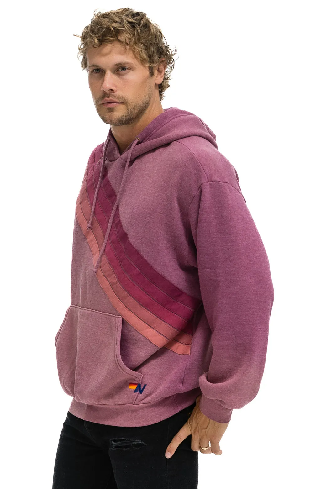 CROSS STRIPE RELAXED PULLOVER HOODIE - FADED BERRY sold by Aviator Nation product image thumbnail 4