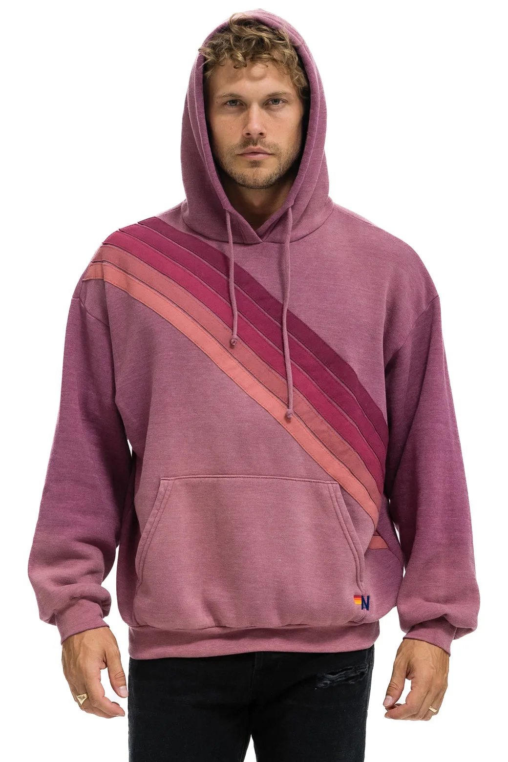 CROSS STRIPE RELAXED PULLOVER HOODIE - FADED BERRY sold by Aviator Nation product image thumbnail 2