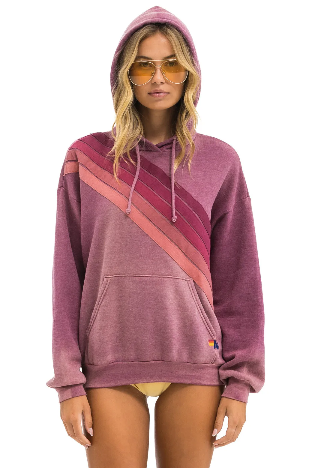 CROSS STRIPE RELAXED PULLOVER HOODIE - FADED BERRY sold by Aviator Nation