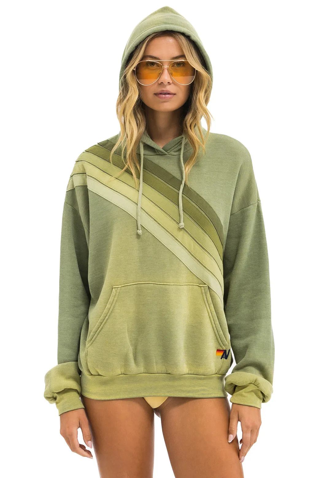 CROSS STRIPE RELAXED PULLOVER HOODIE - FADED ARMY sold by Aviator Nation