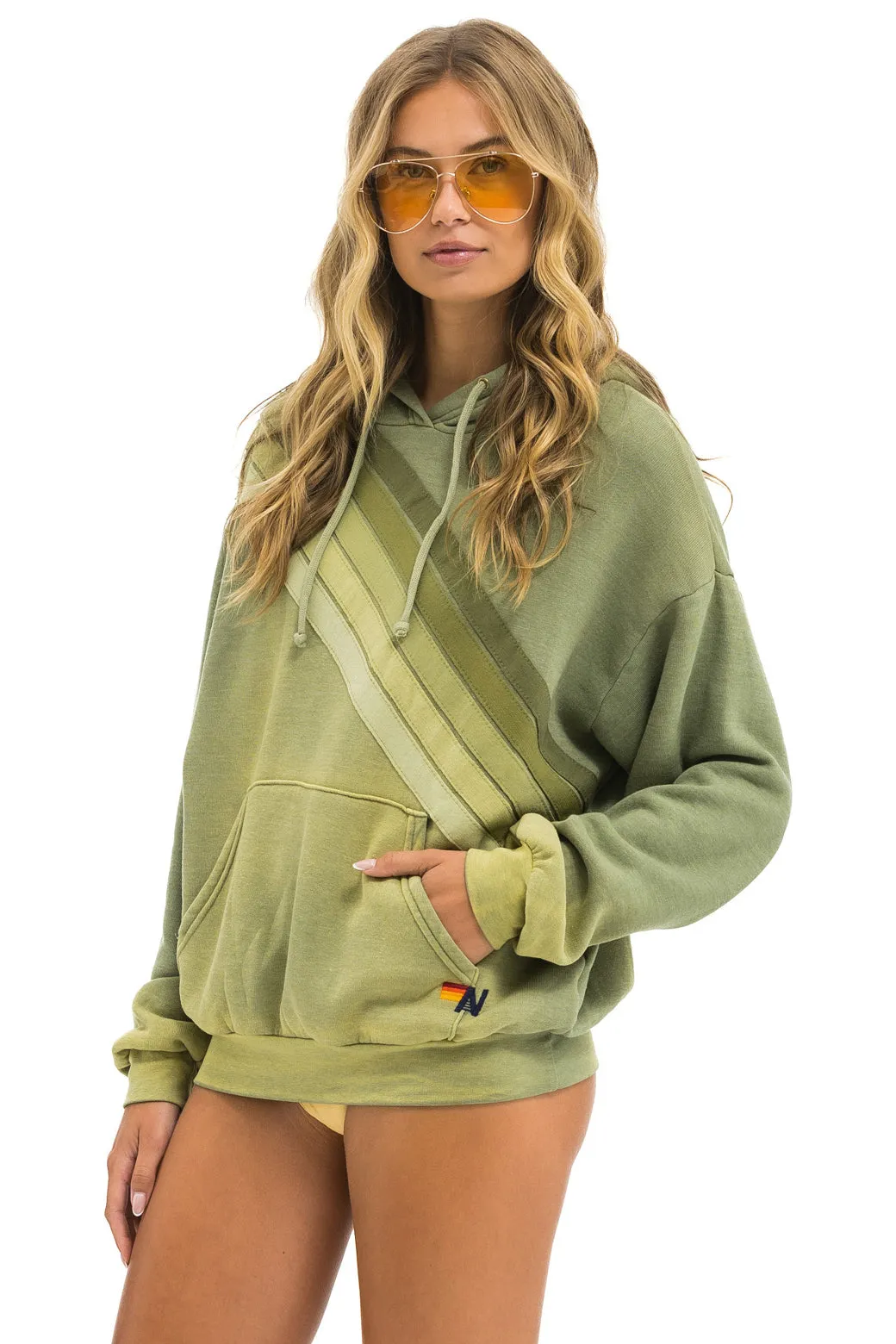 CROSS STRIPE RELAXED PULLOVER HOODIE - FADED ARMY sold by Aviator Nation product image thumbnail 3