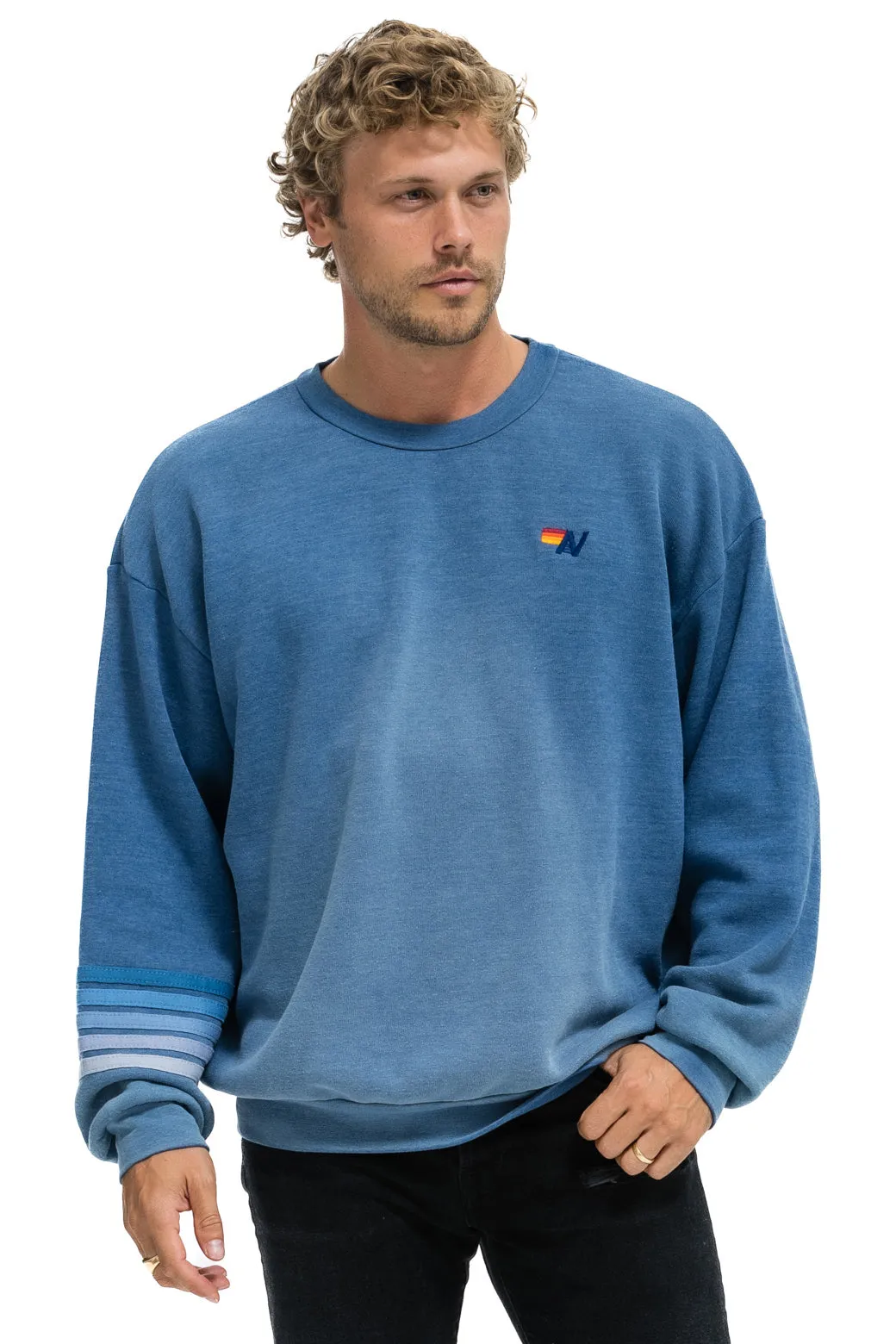 RUGBY STITCH RELAXED CREW SWEATSHIRT - FADED WATER sold by Aviator Nation product image thumbnail 4