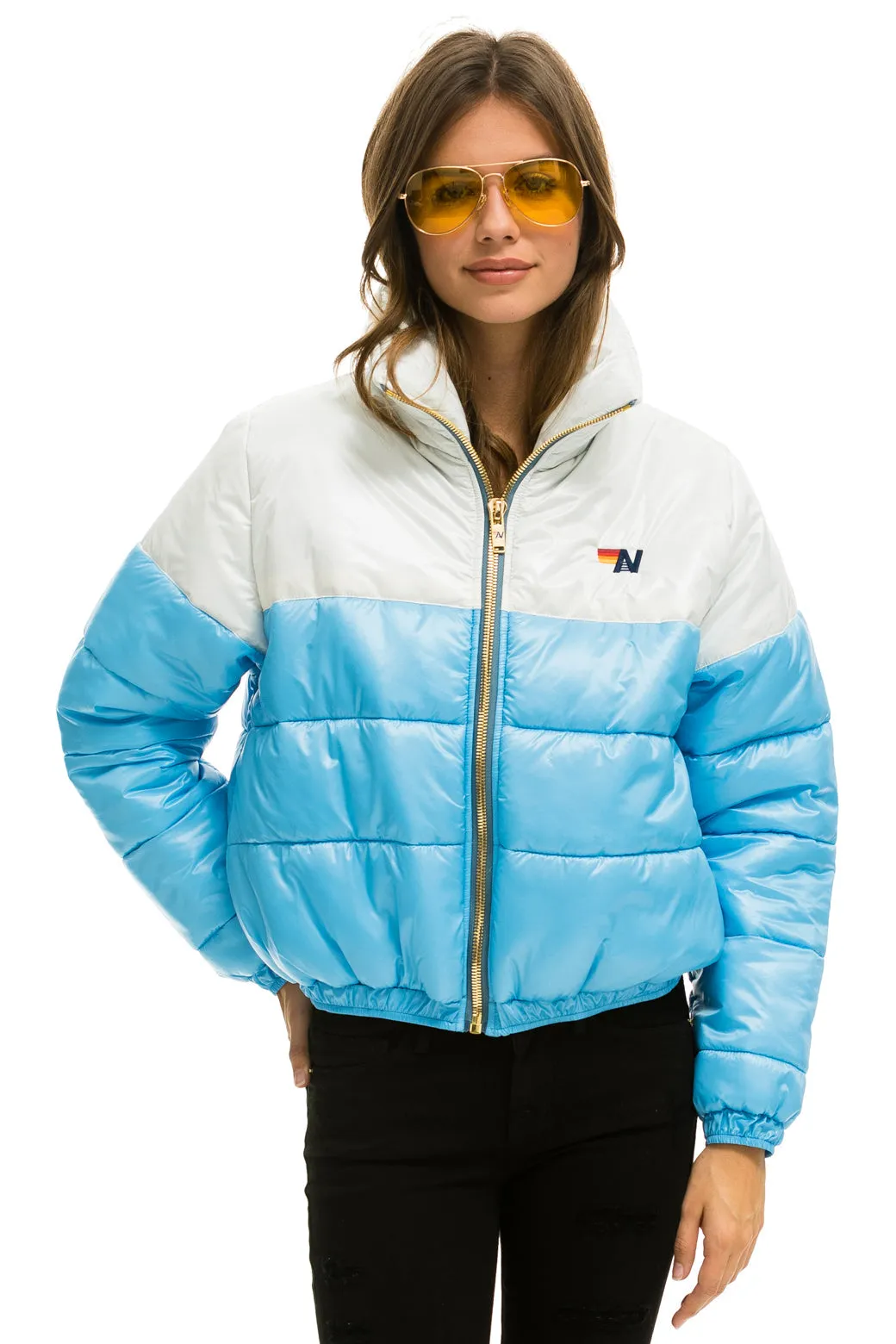 COLOR BLOCK HALF AND HALF APRES PUFFER JACKET - WHITE GLOSSY sold by Aviator Nation product image thumbnail 5