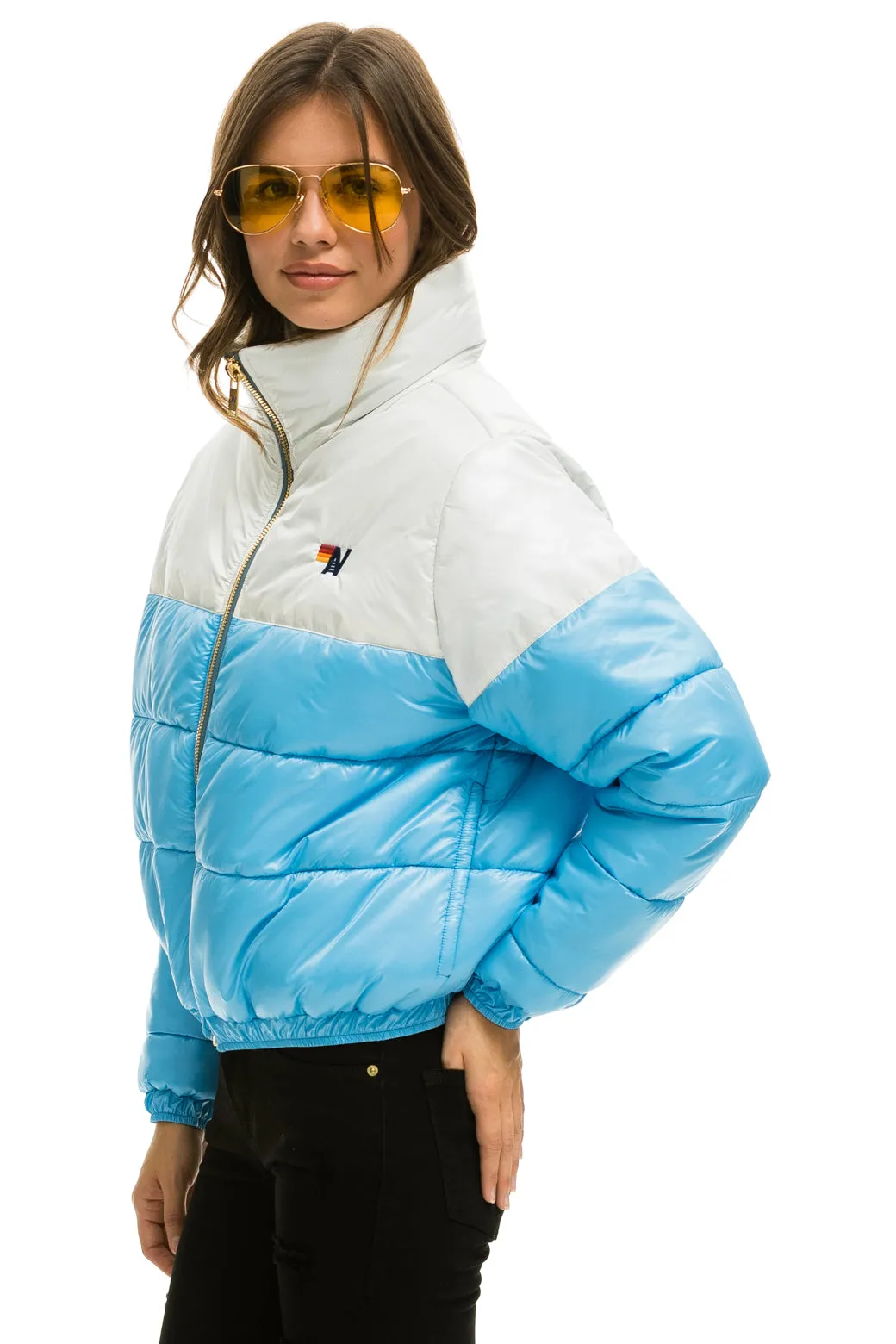 COLOR BLOCK HALF AND HALF APRES PUFFER JACKET - WHITE GLOSSY sold by Aviator Nation product image thumbnail 2