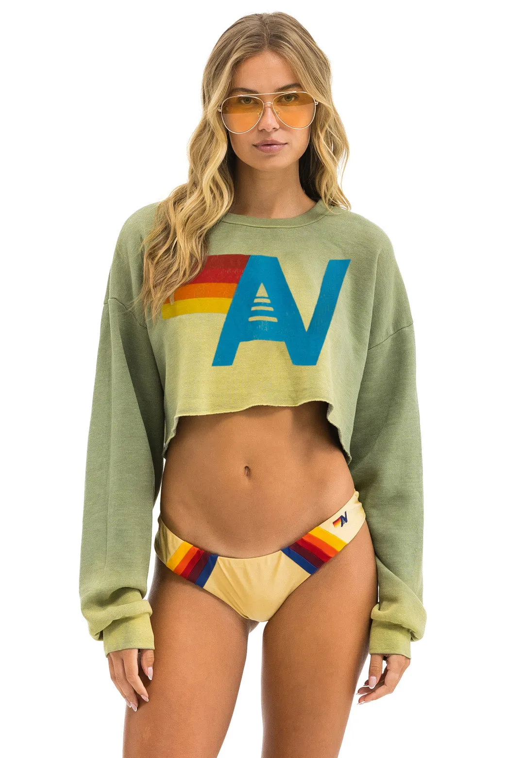 VINTAGE LOGO CROPPED CREW SWEATSHIRT RELAXED - FADED ARMY sold by Aviator Nation