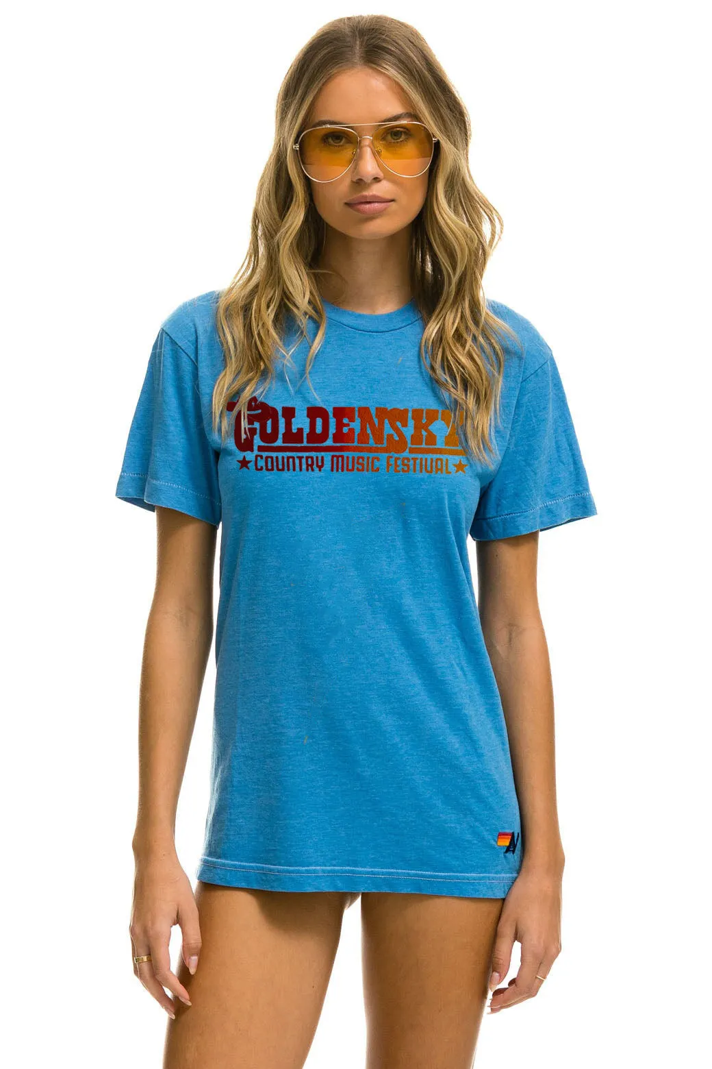 GOLDENSKY FESTIVAL 2024 UNISEX CREW TEE - COBALT sold by Aviator Nation