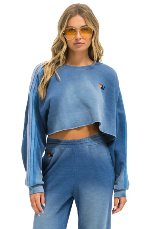 CLASSIC STRIPE CROPPED CREW SWEATSHIRT RELAXED - FADED WATER sold by Aviator Nation